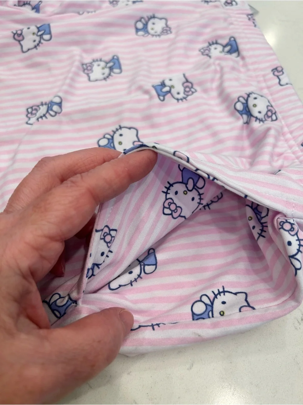 Hello Kitty Pale Pink Striped Short Pajama Set with Character Print